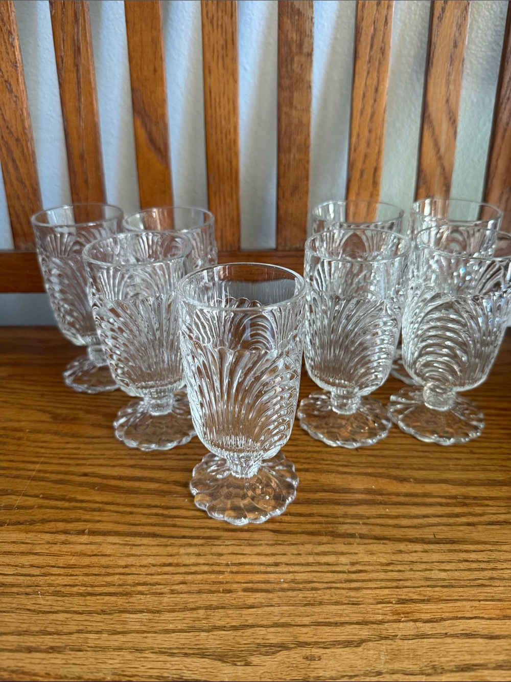 Set of Clear Pressed Glass Goblets with Decorative Pattern